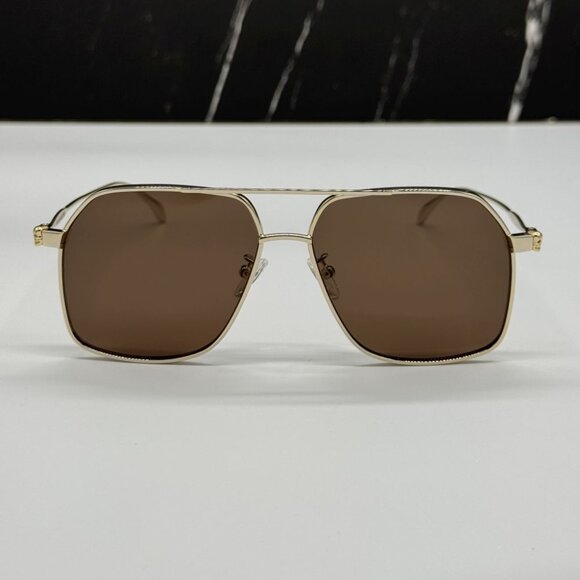 NEW ALEXANDER MCQUEEN GOLD BROWN PILOT UNISEX SUNGLASSES AM0372S 002 main image 6